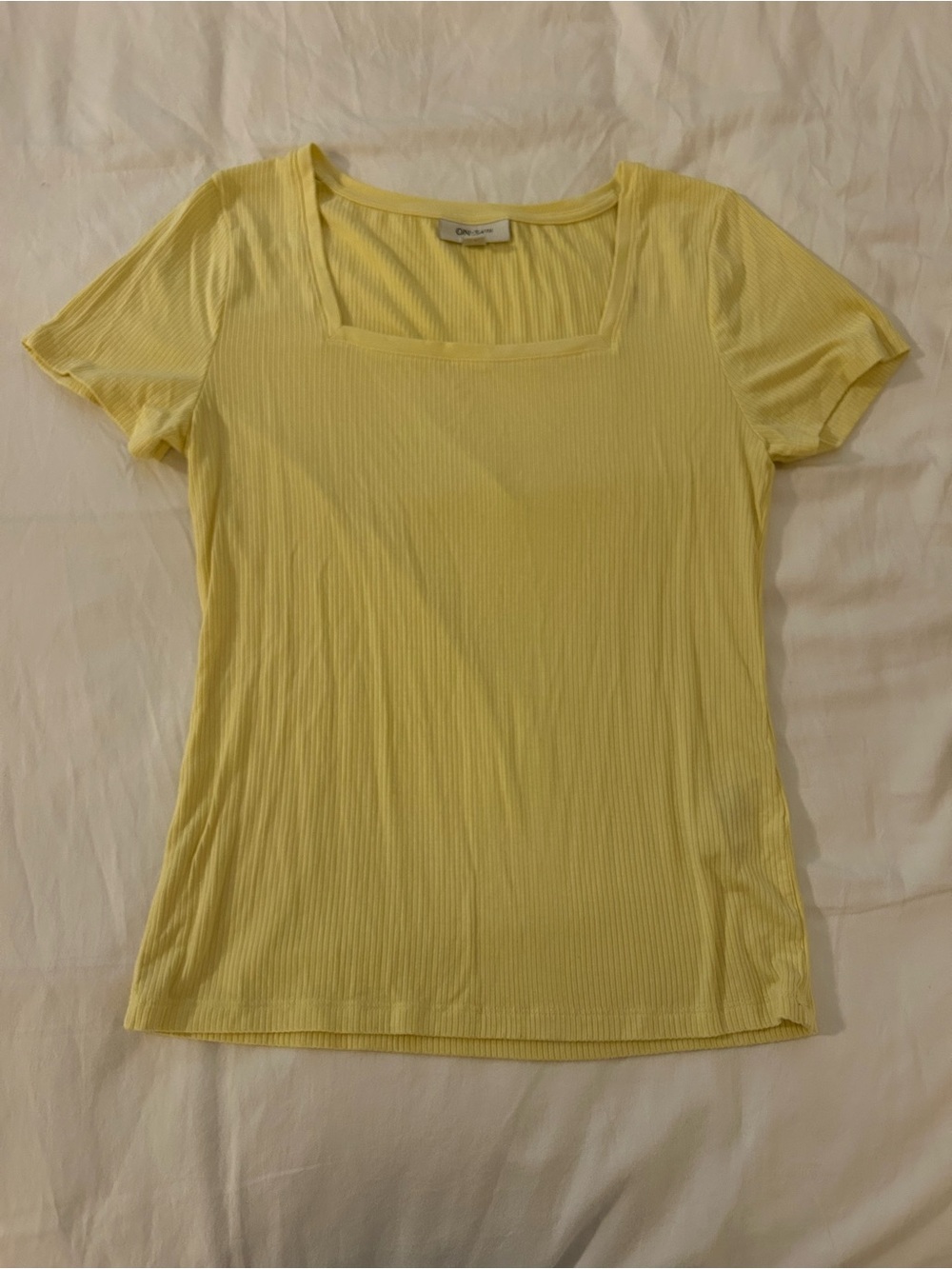 Ribbed Square Neck Short Sleeve Tee - Yellow